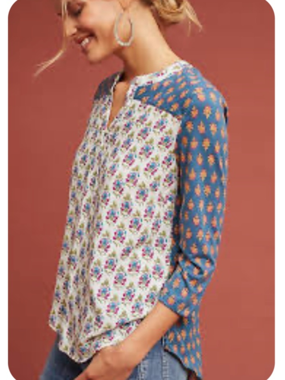 Maeve Anthropologie Mandan Mixed Floral Print Top Lightweight Pullover Small S